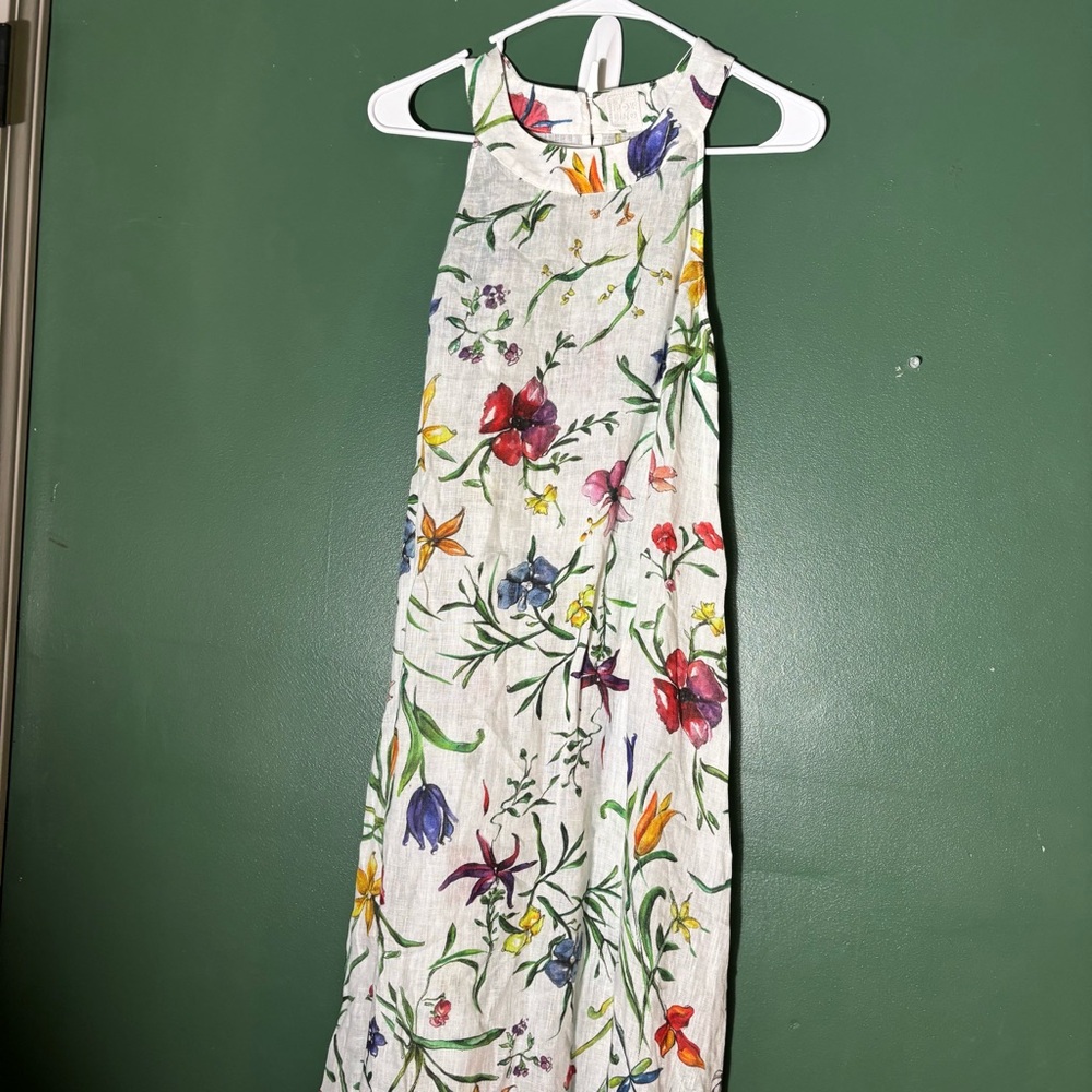 120% Lino Women’s Floral Print Linen Halter Maxi Dress